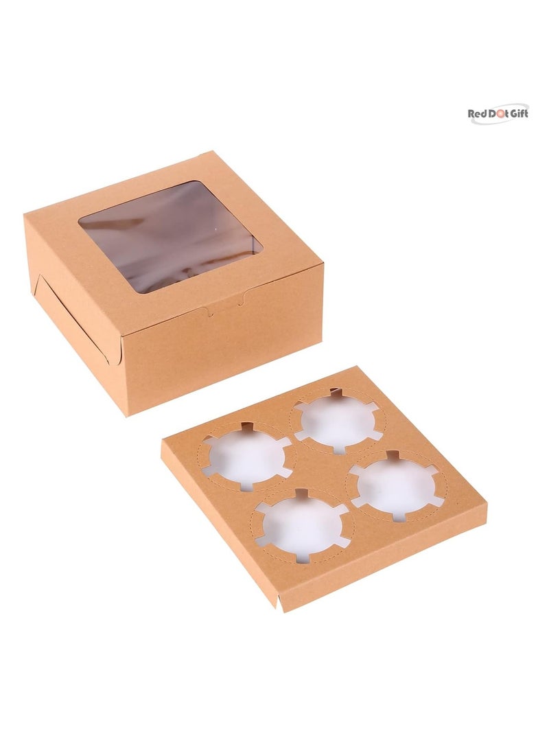 Red Dot Gift صندوق كعك كرافت من REDDOTGIFT® 4 تجاويف (عبوة من 12) مع إدخالات حاويات كعك مخبز لحاملات الكعك المنزلية - Image 2