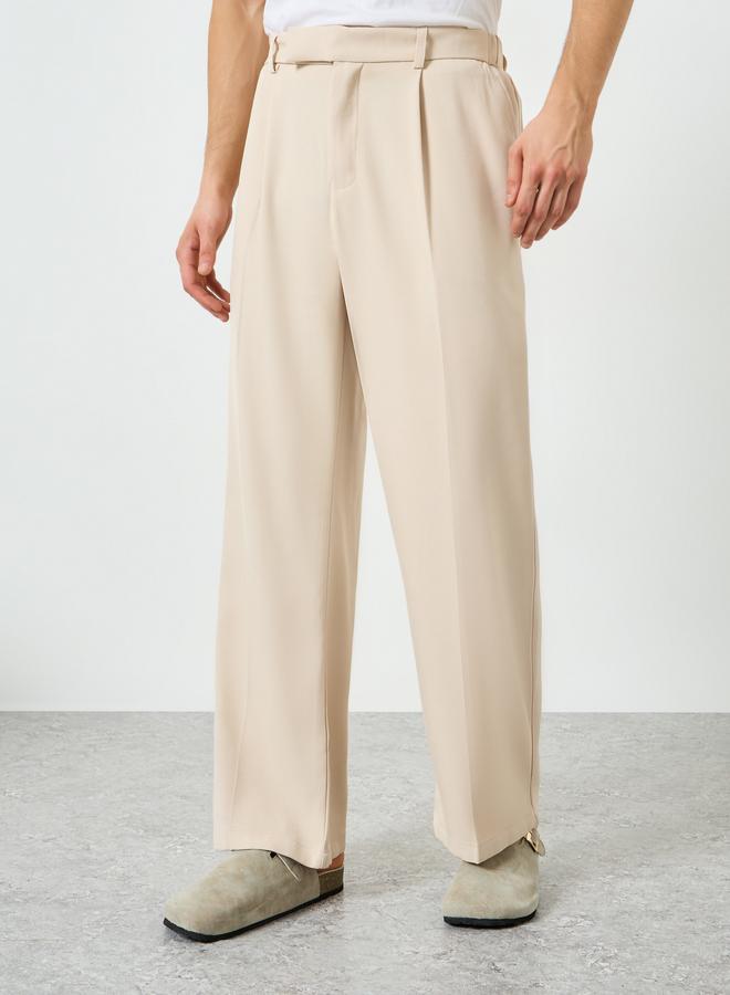 Take Two Men Beige Slant Pocket Pleated Straight Leg Pants - Image 2