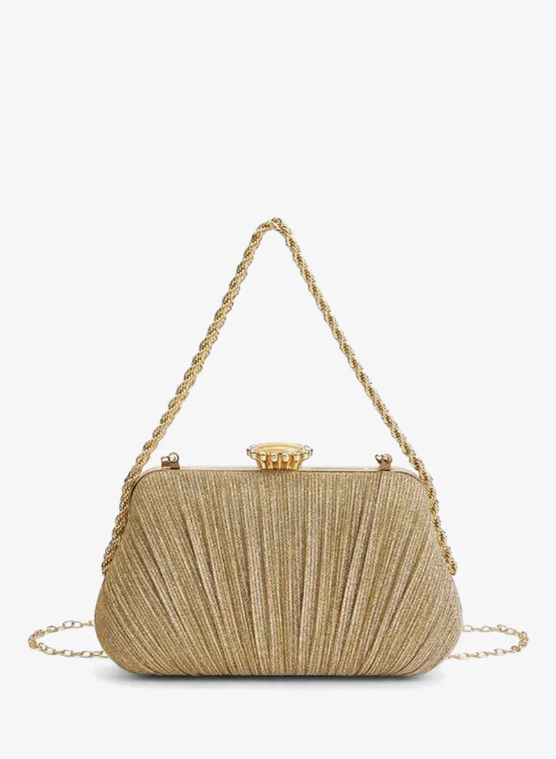 Paprika Pleated Clutch With Chain Strap