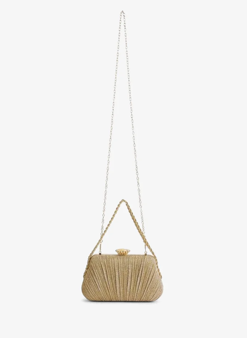 Paprika Pleated Clutch With Chain Strap