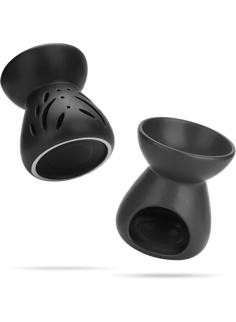 ComSaf Ceramic Oil Diffuser Set of 2 Black Aroma Diffuser Burner with Candle Tray, Compatible with Candles for Aromatherapy Lovers Candle Lovers, Home Decor Enthusiasts Bedroom Majlis Gift - Image 1