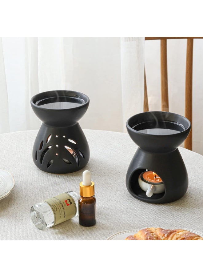 ComSaf Ceramic Oil Diffuser Set of 2 Black Aroma Diffuser Burner with Candle Tray, Compatible with Candles for Aromatherapy Lovers Candle Lovers, Home Decor Enthusiasts Bedroom Majlis Gift - Image 5