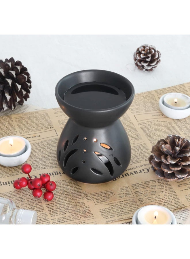 ComSaf Ceramic Oil Diffuser Set of 2 Black Aroma Diffuser Burner with Candle Tray, Compatible with Candles for Aromatherapy Lovers Candle Lovers, Home Decor Enthusiasts Bedroom Majlis Gift - Image 4