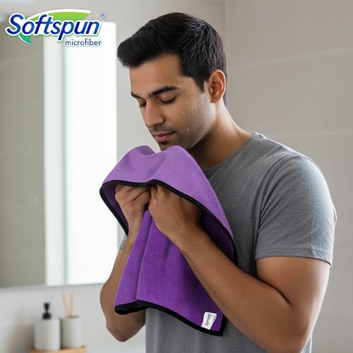 SOFTSPUN Microfiber Face & Hand Towel 2 Pc Purple! Ultra Absorbent Super Soft & Lightweight Quick Drying for Men & Women Daily Use Unisex. - Image 2