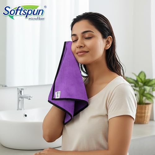 SOFTSPUN Microfiber Face & Hand Towel 2 Pc Purple! Ultra Absorbent Super Soft & Lightweight Quick Drying for Men & Women Daily Use Unisex. - Image 3