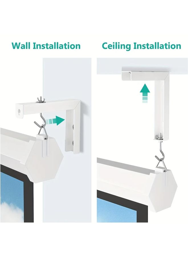 White Universal Projector Screen Ceiling Wall Mount Bracket 6 Inch Adjustable Extension Hook Kit Holds 66 Lbs - Image 1