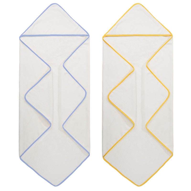 POLYTE Premium Hypoallergenic Microfiber Hooded Baby Bath Towel, 36 x 36 in, 2 Pack (White w/Yellow,Blue Trim) - Image 5