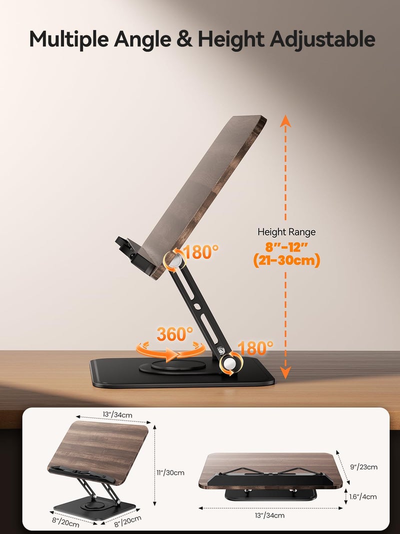 Tounee Book Stand, 360Â° Rotating Reading Book Holder, Adjustable Cookbook Holder for Reading Hands-Free, Foldable Desktop Recipe Book Stand with Protective Page Clips, Fits All Books - Black - Image 4