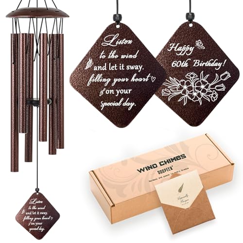 Doopeer 60th Birthday Gifts for Women 32 Bronze Wind Chimes Decorations 60 Year Old Happy Birthday Gifts for Mom Sister Wife Grandma Her - Image 1