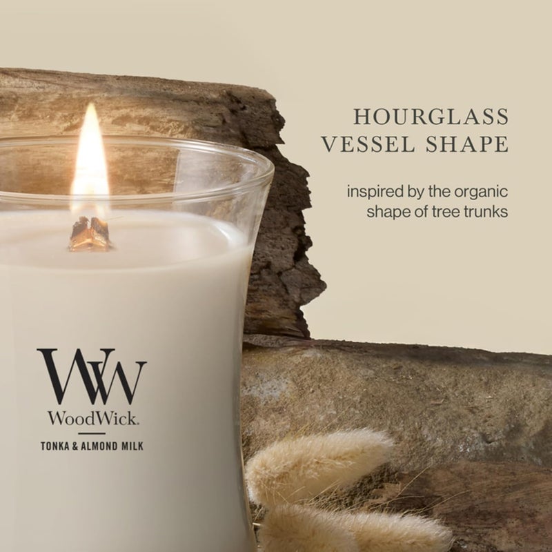 WoodWick Medium Hourglass Candle, Tonka/Almond Milk - Premium Soy Blend Wax, Pluswick Innovation Wood Wick, Made in USA - Image 4