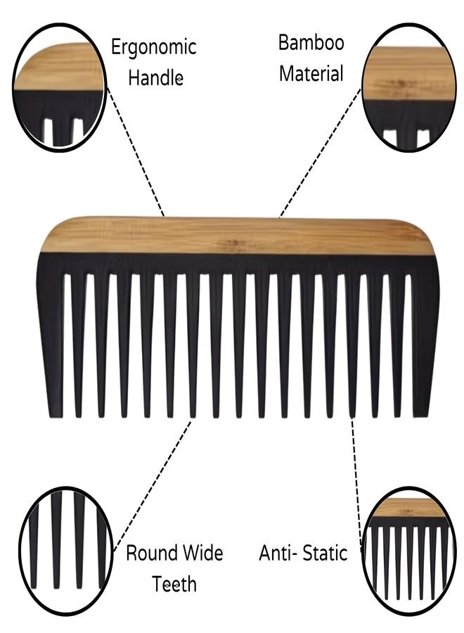 Boorika Wide Tooth Comb for Curly Hair - Bamboo Detangling Comb for Women & Men | Wet Hair Shower Safe | Natural Hair Detangler for Coily Wavy Thick Coarse Hair | Large Bamboo Wide Tooth Comb - Image 4