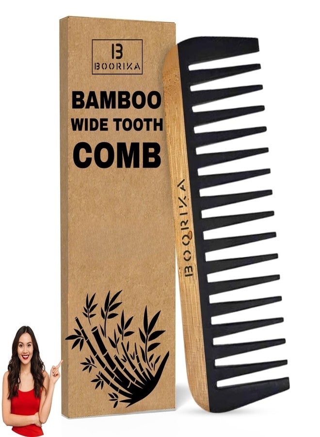 Boorika Wide Tooth Comb for Curly Hair - Bamboo Detangling Comb for Women & Men | Wet Hair Shower Safe | Natural Hair Detangler for Coily Wavy Thick Coarse Hair | Large Bamboo Wide Tooth Comb - Image 1