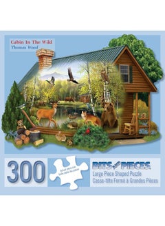 Bits and Pieces Bits and Pieces - 300 Piece Shaped Jigsaw Puzzle for Adults Measures 20" x 27" - Cabin in The Wild - 300 pc Forest Animals Jigsaw by Artist Thomas Wood  - Image 1