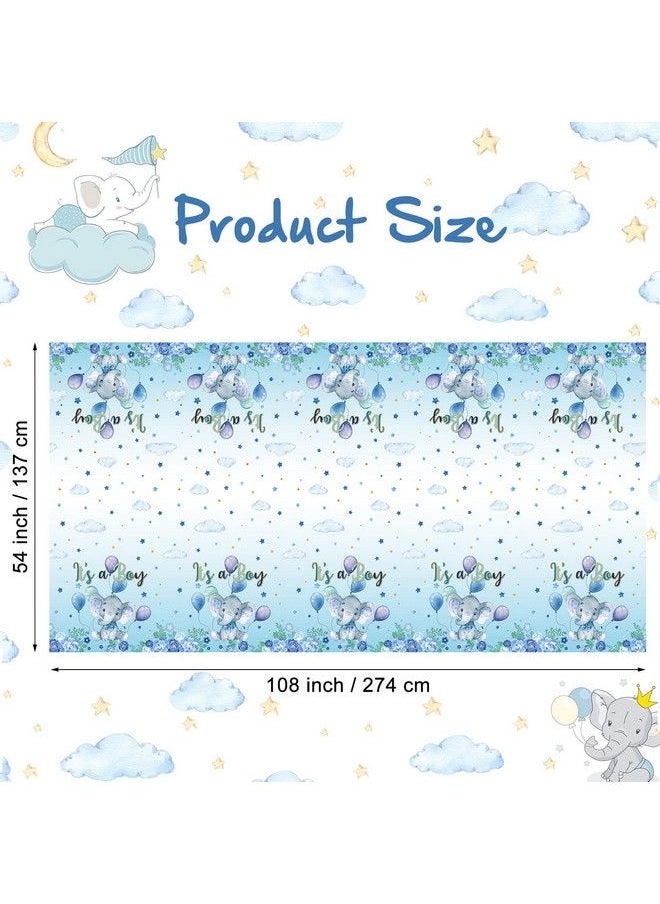Moukeren - 3 Pack Baby Shower Tablecloths Elephant Plastic Baby Shower Table Cover Rectangle Table Decors For Baby Boy Gender Reveal Birthday Baby Shower Party Supplies Elephant Theme Party 54 X 108 Inch (Boy) - Image 1