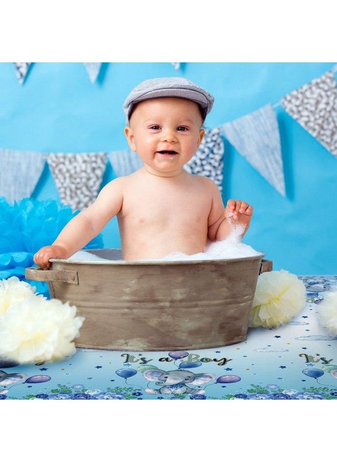 Moukeren - 3 Pack Baby Shower Tablecloths Elephant Plastic Baby Shower Table Cover Rectangle Table Decors For Baby Boy Gender Reveal Birthday Baby Shower Party Supplies Elephant Theme Party 54 X 108 Inch (Boy) - Image 1