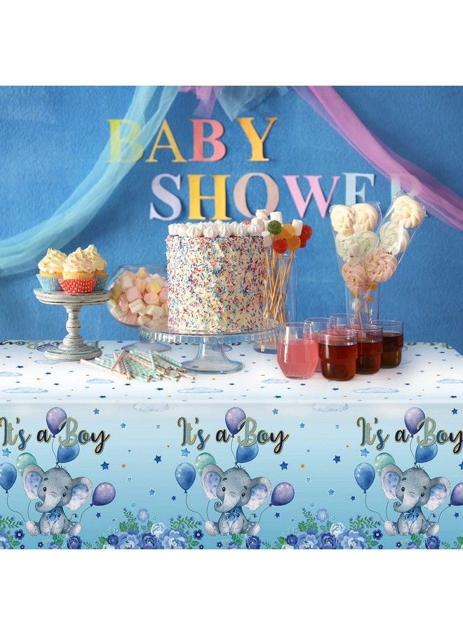 Moukeren - 3 Pack Baby Shower Tablecloths Elephant Plastic Baby Shower Table Cover Rectangle Table Decors For Baby Boy Gender Reveal Birthday Baby Shower Party Supplies Elephant Theme Party 54 X 108 Inch (Boy) - Image 1