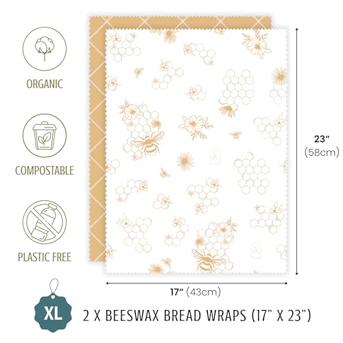 Nectar & Nest Beeswax Wraps for Food - Bread Wraps - Reusable Bread Storage Bags - Organic & Eco-Friendly Alternative to Aluminum Foil, Sourdough Bags & Plastic Wrap, Honeycomb Twill - Image 4