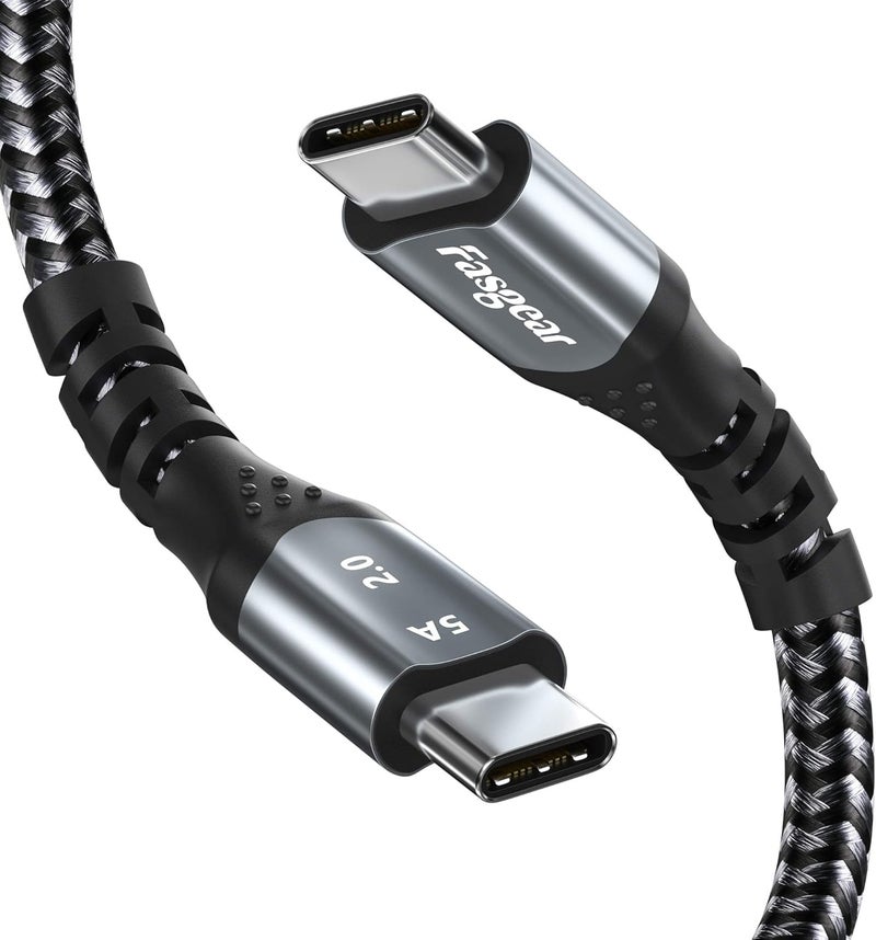 كابل USB-C إلى USB-C شحن سريع بقدرة 100 واط، 3 أمتار Fasgear 5A/20V توصيل الطاقة (PD) سلك من نوع Type-C مضفر من النايلون، سلك طويل شحن سريع، متوافق مع Mac-Book Pro وChromebook وPixelbook وi-Pad Pro وGalaxy S20 S10، أسود - Image 1