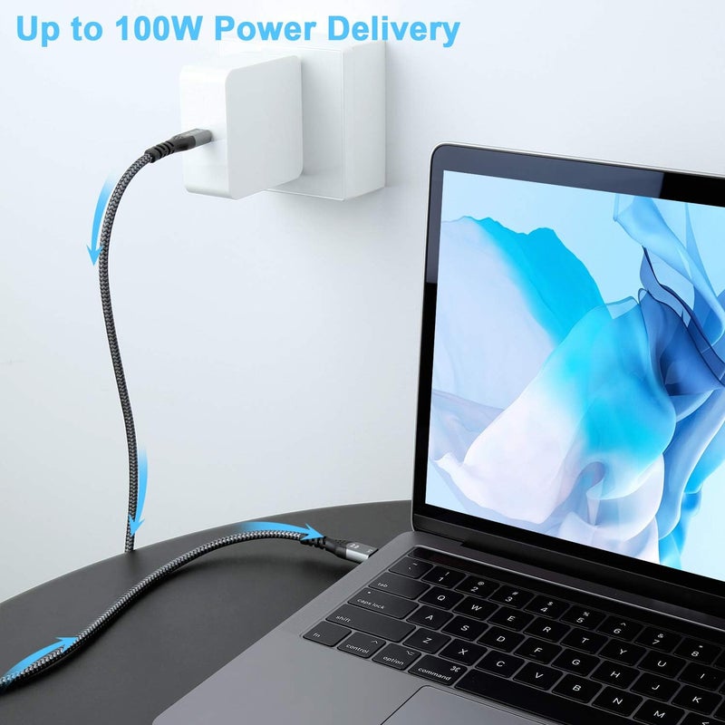 كابل USB-C إلى USB-C شحن سريع بقدرة 100 واط، 3 أمتار Fasgear 5A/20V توصيل الطاقة (PD) سلك من نوع Type-C مضفر من النايلون، سلك طويل شحن سريع، متوافق مع Mac-Book Pro وChromebook وPixelbook وi-Pad Pro وGalaxy S20 S10، أسود - Image 3