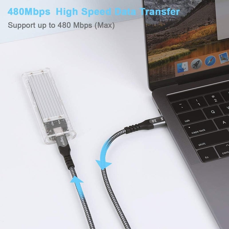 كابل USB-C إلى USB-C شحن سريع بقدرة 100 واط، 3 أمتار Fasgear 5A/20V توصيل الطاقة (PD) سلك من نوع Type-C مضفر من النايلون، سلك طويل شحن سريع، متوافق مع Mac-Book Pro وChromebook وPixelbook وi-Pad Pro وGalaxy S20 S10، أسود - Image 2