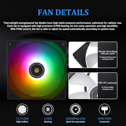 Thermalright مبرد وحدة المعالجة المركزية Thermalright Frozen Notte 360 Black ARGB V2، مبرد مياه 360 أسود، مواصفات مبرد وحدة المعالجة المركزية، 3×120 مم مراوح PWM، محامل S-FDB، مناسب لـ AMD/AM4، Intel LGA 1700/1150/1200/2011/2066 - Image 5