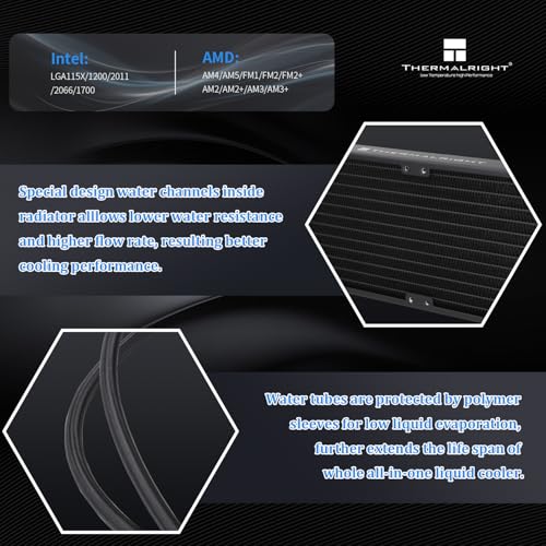 Thermalright مبرد وحدة المعالجة المركزية Thermalright Frozen Notte 360 Black ARGB V2، مبرد مياه 360 أسود، مواصفات مبرد وحدة المعالجة المركزية، 3×120 مم مراوح PWM، محامل S-FDB، مناسب لـ AMD/AM4، Intel LGA 1700/1150/1200/2011/2066 - Image 3