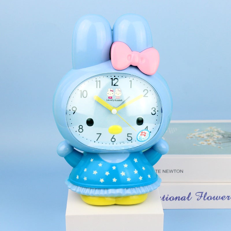 Alarm Clock Childrens Student Cartoon Bedside Mute Cute Creative Bedroom Talking Multi-function Voice Small Alarm Clock19092 Skirt Blue Rabbit/Singing/Talking/Mute/Night Light/Snooze 19092 Skirt Blue Rabbit/Singing/Talking/Mute/Night Light/Snooze