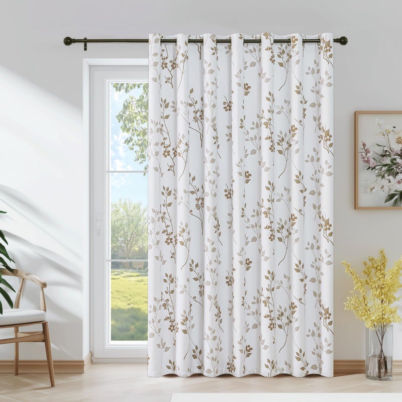 Beauoop ستائر Beauoop Floral المعتمة بنسبة 100%، طول 84 بوصة، لوحة واحدة، مناسبة لأبواب الفناء المنزلقة، عريضة للغاية، بنقشة زهور بنية فاتحة، فاصلة للغرفة، عازلة للحرارة والصوت، مزودة بحلقات معدنية، 100 × 84، طقم واحد - Image 1