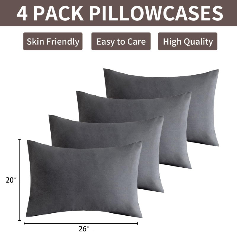 mini panda MINIPANDA Dark Gray Pillow Cases Standard Size Set of 4 - Super Soft, Smooth and Breathable Standard Pillow Cases- Envelope Design - Machine Washable Lightweight (20X26 Inches (4 Piece)) - Image 3