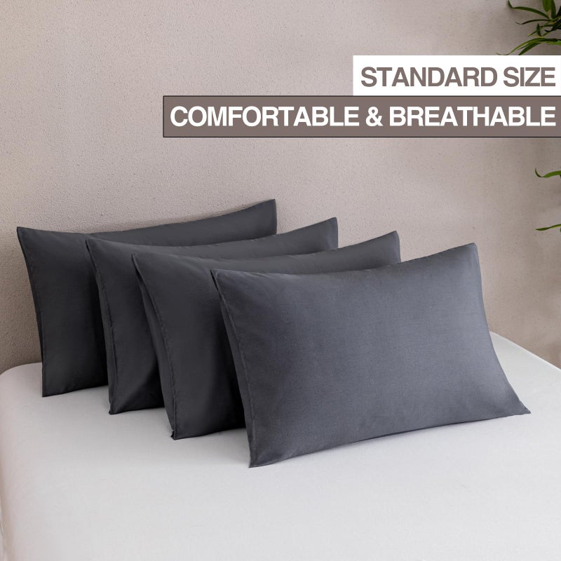 mini panda MINIPANDA Dark Gray Pillow Cases Standard Size Set of 4 - Super Soft, Smooth and Breathable Standard Pillow Cases- Envelope Design - Machine Washable Lightweight (20X26 Inches (4 Piece)) - Image 2