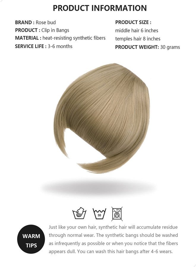 Rose bud Bangs Hair Clip in Bangs Hair Extensions Synthetic Flat Bang with Temples Front Face Fringe Bangs Hair Pieces for Women Natural Light Ash Blonde - Image 5