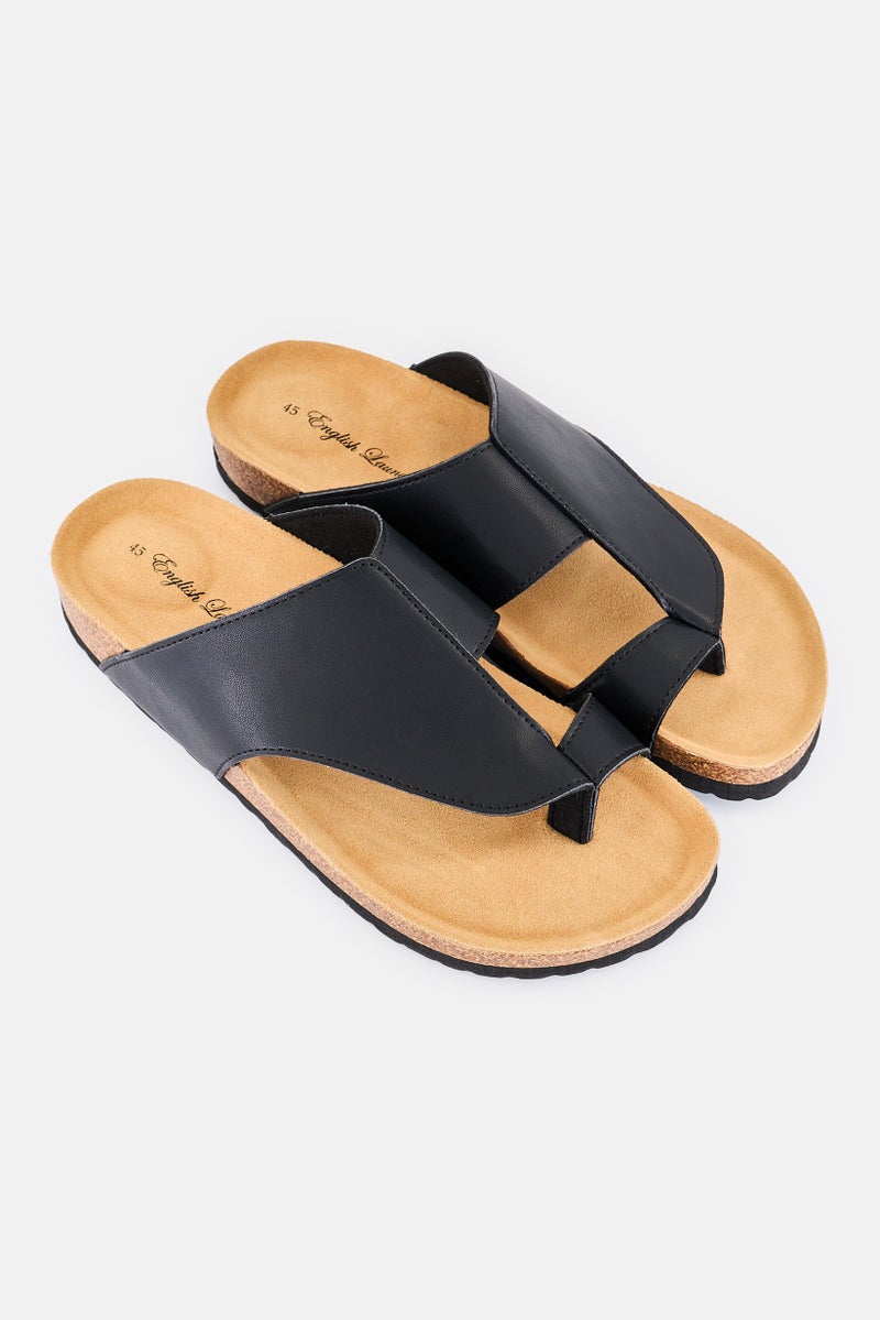 English Laundry Men Leather Slip On Cork Sandals, Black - Image 2