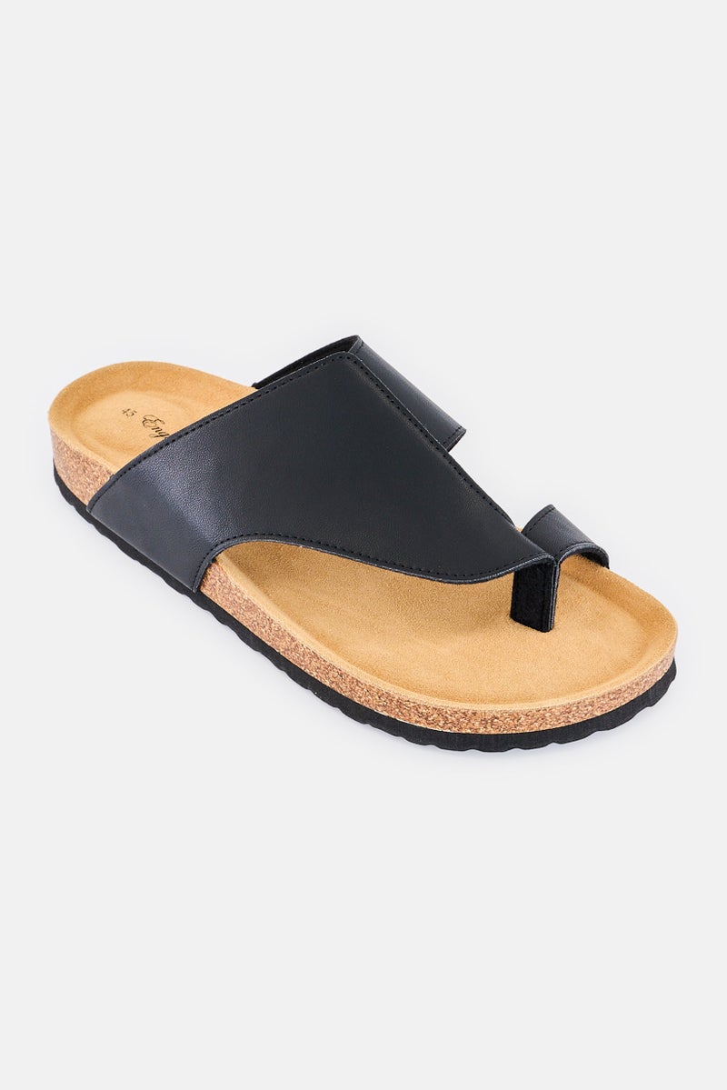 English Laundry Men Leather Slip On Cork Sandals, Black - Image 1