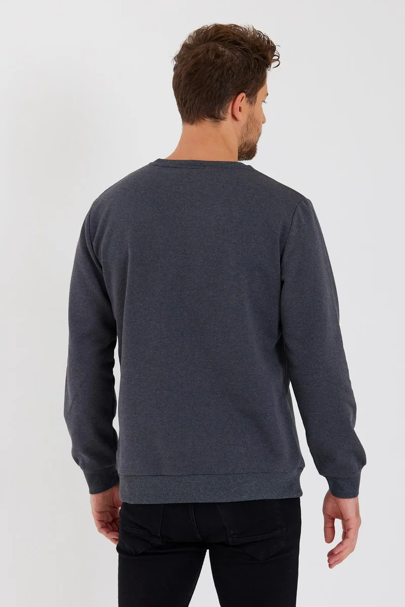mmetalic Crew Neck Label Detail Cotton Inside Men's Sweatshirt