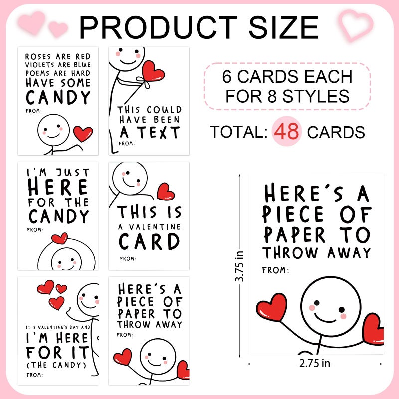Goroar 48 Funny Kids Valentines Day Cards, Classroom Valentine's Day Cards for Kids, Valentine's Day Gift Tags, Cute Valentines Day Exchange Cards for Girls Boys - Image 2