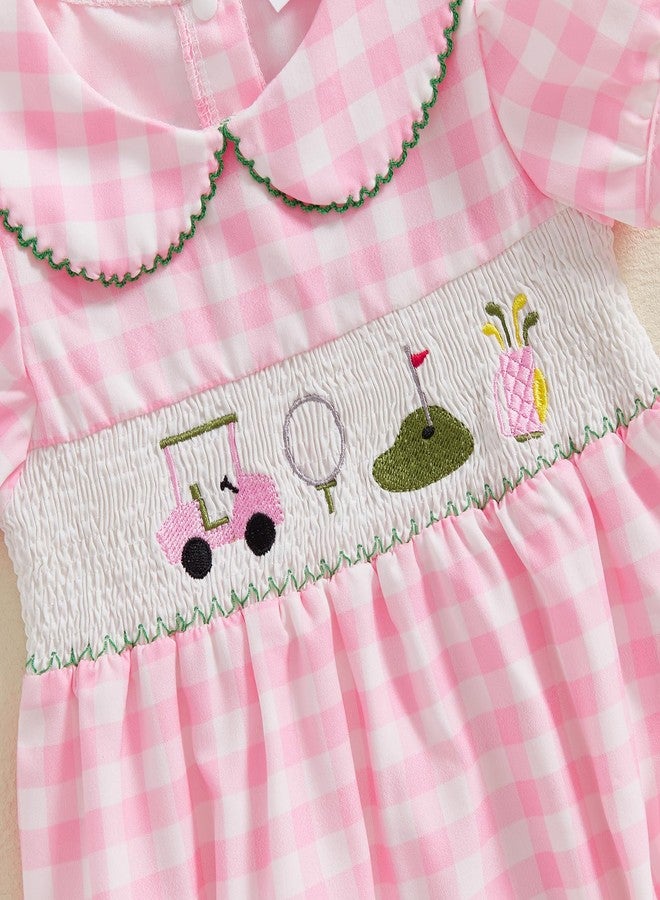 GOOCHEER Summer Baby Girl Romper Bodysuit Golf Plaid Embroidery Short Sleeve Jumpsuit Summer Clothes (Pink, 6-12 Months) - Image 4