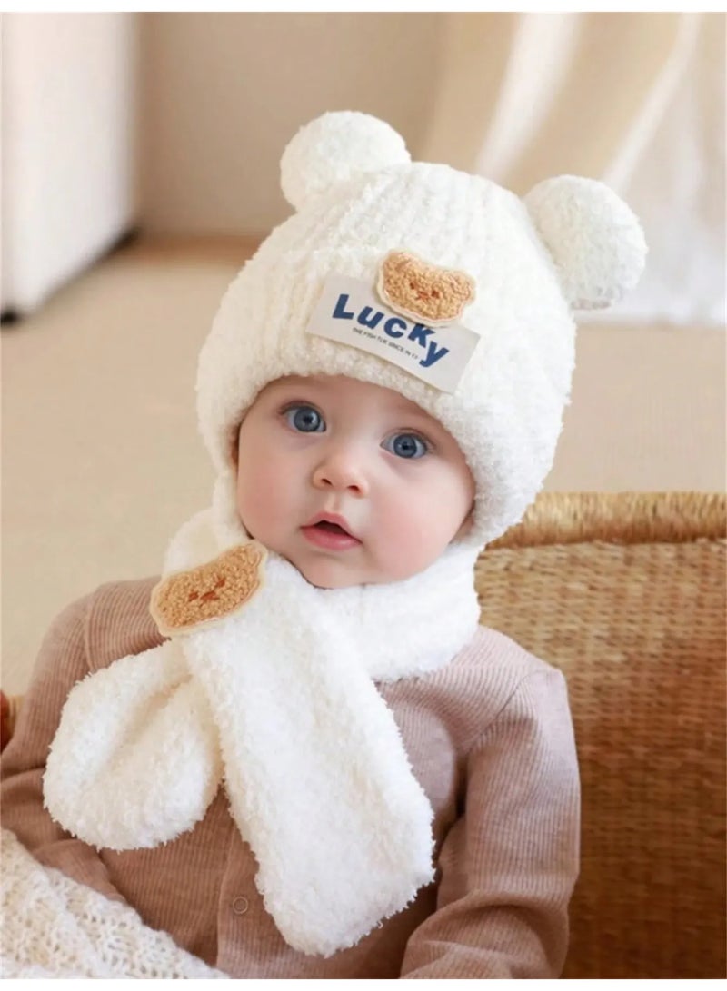 Winter Baby Hat and Warm Scarf Set with Cute Bear Design Ultra Soft Faux Fur Winter Accessory for Babies Aged 1-2 Years - Image 1