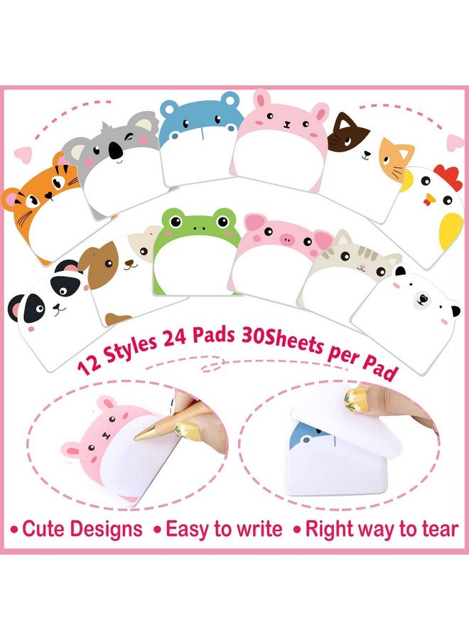 Yinder 24 Pads Cute Sticky Notes Kawaii Fun Sticky Notes Bulk Cartoon Sticky Note Pads Self Stick Memo Pads For Veterinary Gifts Animal Party Favors Office Supplies(Classic Animals) - Image 3