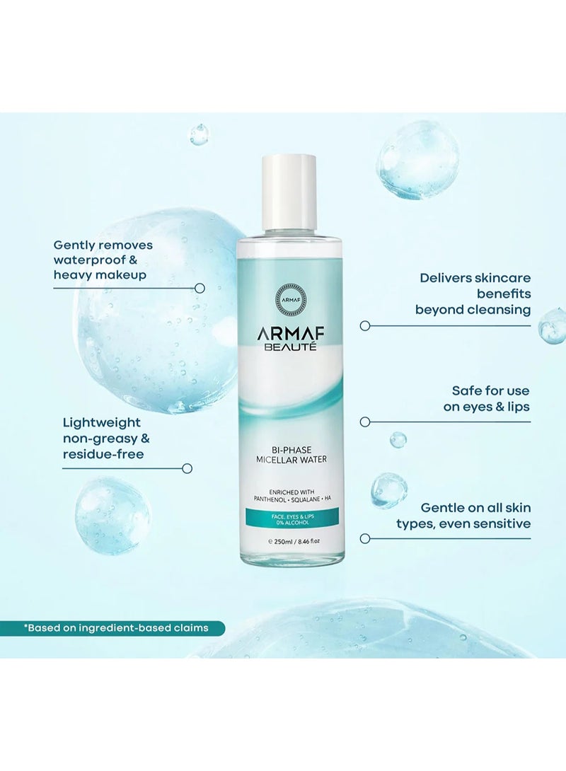 Armaf Beaute Biphase Micellar Water 250ml – Makeup Remover & Hydrating Facial Cleanser for Face, Eyes & Lips – Gentle, Alcohol-Free Formula for All Skin Types - Image 2