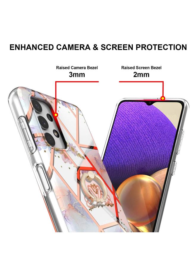 S-TOP Case For Samsung Galaxy A32 4G EU Version Electroplating Splicing Marble Flower Pattern TPU Shockproof Case with Rhinestone Ring Holder - Image 3