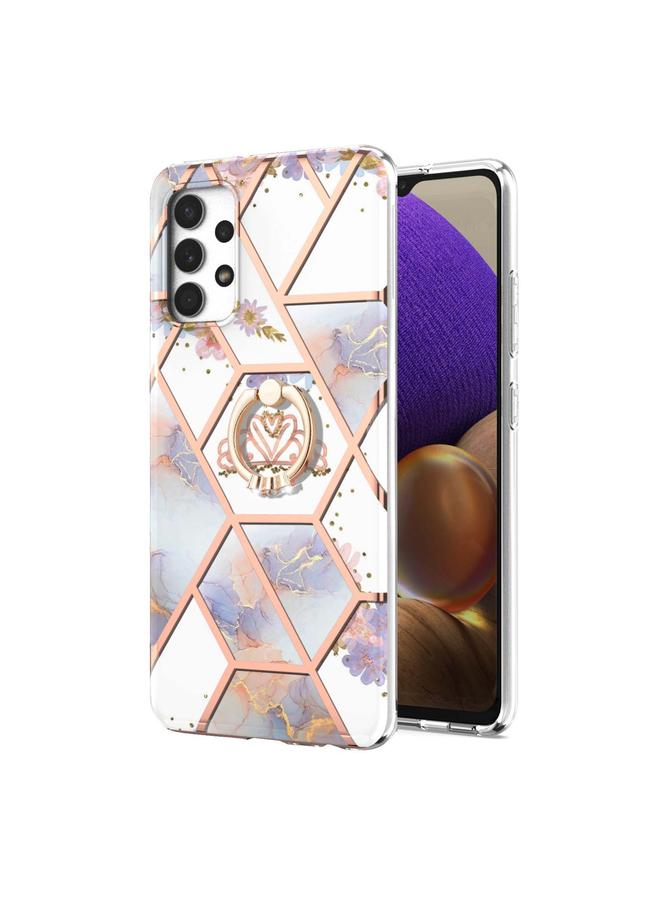 S-TOP Case For Samsung Galaxy A32 4G EU Version Electroplating Splicing Marble Flower Pattern TPU Shockproof Case with Rhinestone Ring Holder - Image 2