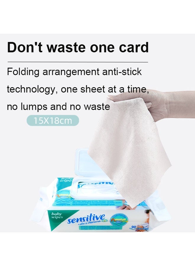 سينسيتف ٩٠ منديل مبلل للأطفال، ٩٩٫٩٪ ماء، مناديل أطفال غير معطرة وخالية من الكحول، مضادة للحساسية، مناسبة لبشرة الأطفال حديثي الولادة الحساسة - Image 3
