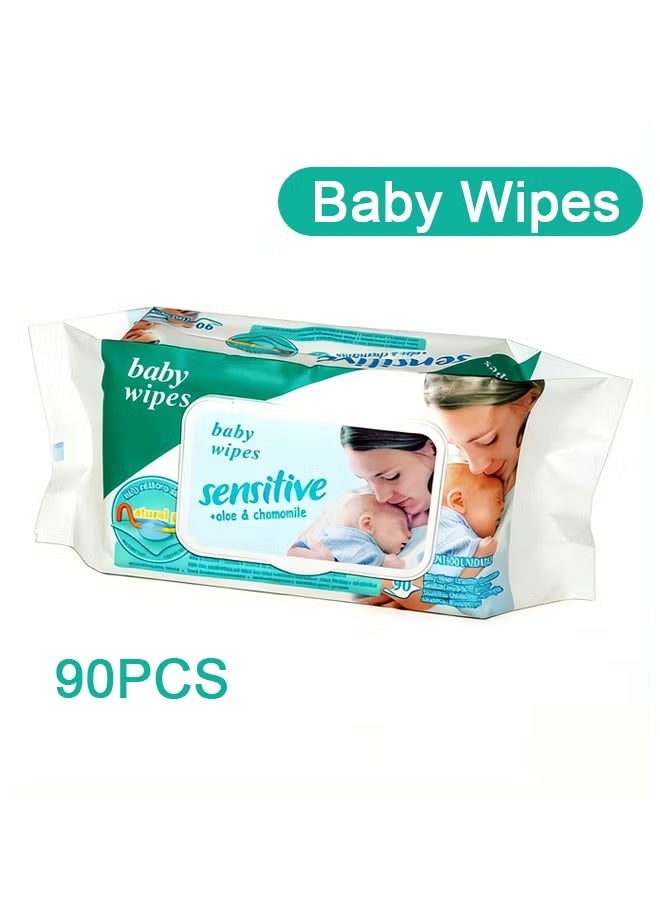 سينسيتف ٩٠ منديل مبلل للأطفال، ٩٩٫٩٪ ماء، مناديل أطفال غير معطرة وخالية من الكحول، مضادة للحساسية، مناسبة لبشرة الأطفال حديثي الولادة الحساسة - Image 1