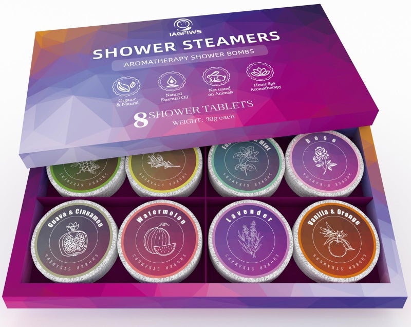IAGFIWS Shower Steamers Aromatherapy, Easter Basket Stuffers for Adults, Birthday Gifts for Women & Men Set, 8-Pack Shower Bombs Organic Essential Oils Relaxation & Self Care Gifts for Wife Girlfriend - Image 1