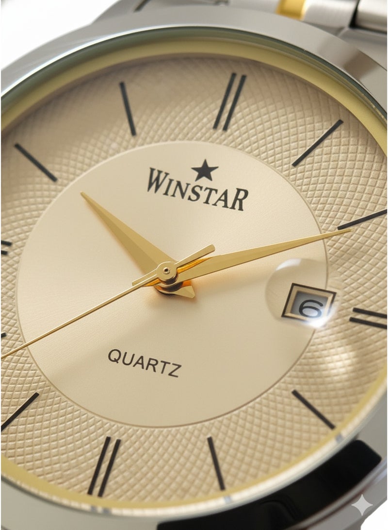 Winstar مجموعة ساعات يد تناظرية متطابقة، حزام من الفولاذ المقاوم للصدأ الفضي، حركة كوارتز، ونافذة للتاريخ - Image 5