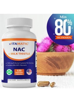Health & Household Vitamatic Nac Supplement N-Acetyl-L-Cysteine (Nac) With Milk Thistle 50:1 Extract - Supports Immune, Respiratory, Liver Health, 1200 Mg Per Serving, 120 Veg Capsules  - Image 3