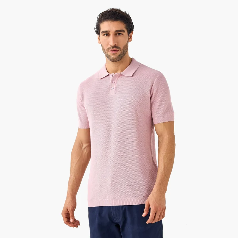 Splash FAV Herringbone Textured Polo T-shirt