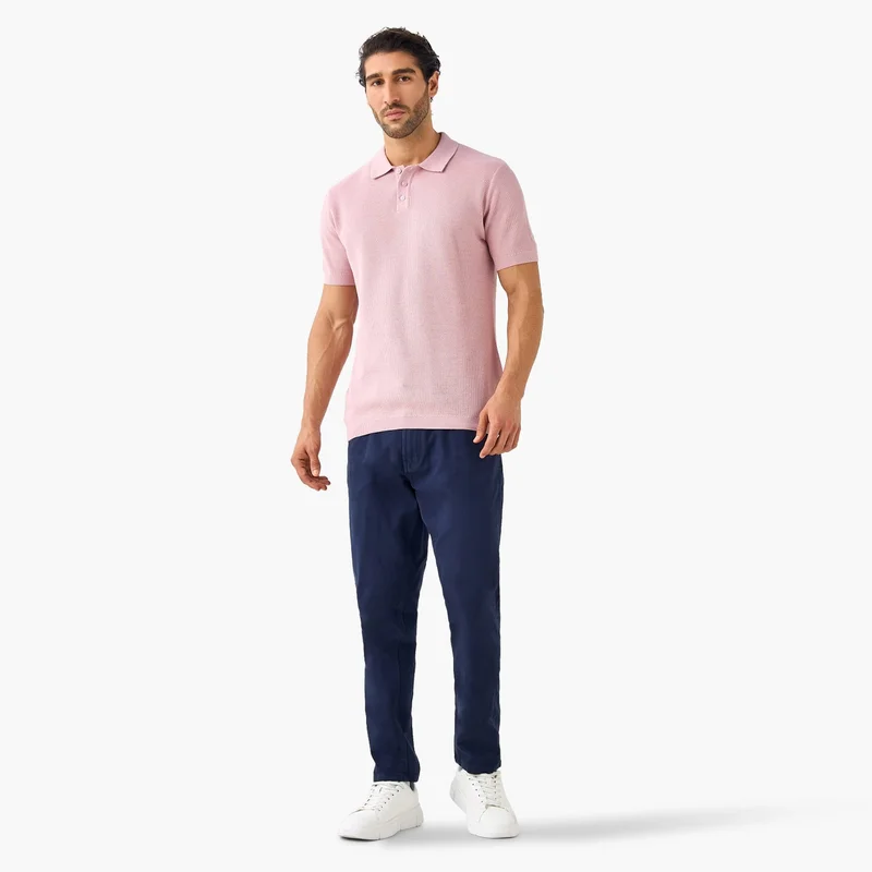 Splash FAV Herringbone Textured Polo T-shirt