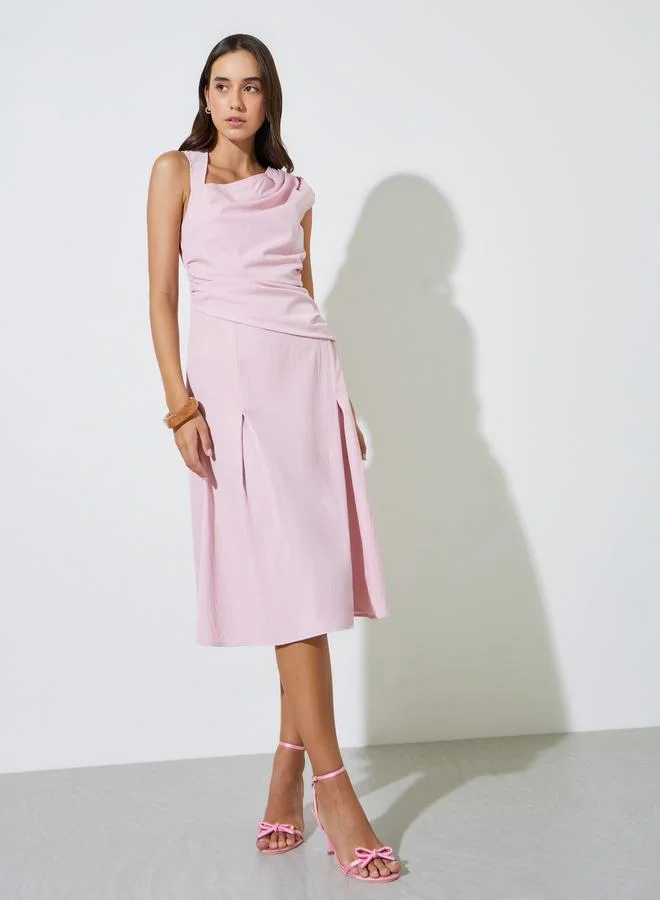 تايك تو Pink Asymmetric Neck A-Line Midi Dress