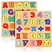 Rindion 2 Pack Wooden Puzzles Toddlers Alphabet Number Puzzles ABC Learning Toys for Kids Ages 35 Preschool Learning Activities Gift Set for Boys Girls - Image 2